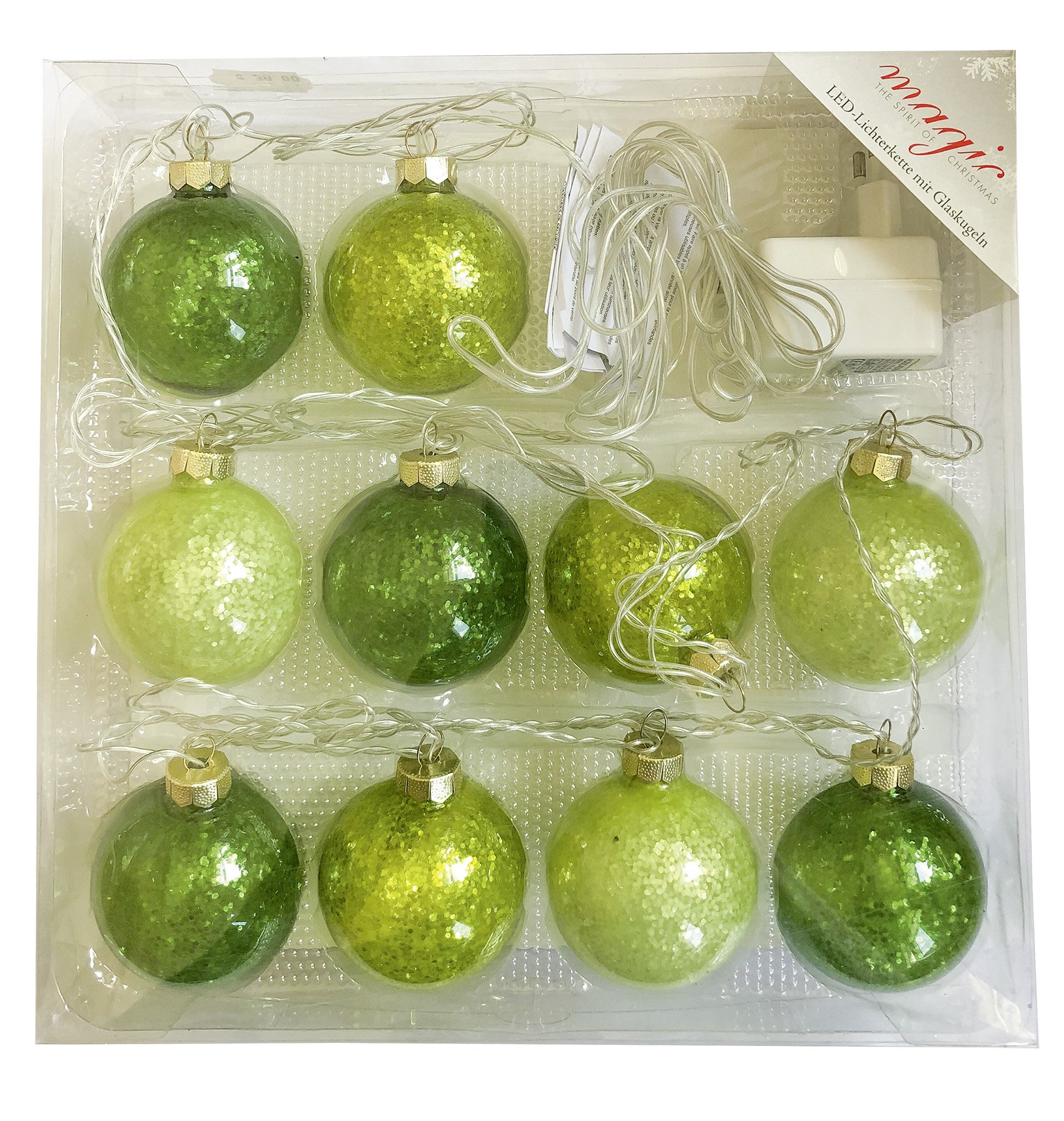 Christbaumschmuck, Kugel-Set 10 Stk., grün, Glas, mit LED-Beleuchtung Christbaumschmuck, Kugel-Set 10 Stk., grün, Glas, mit LED-Beleuchtung