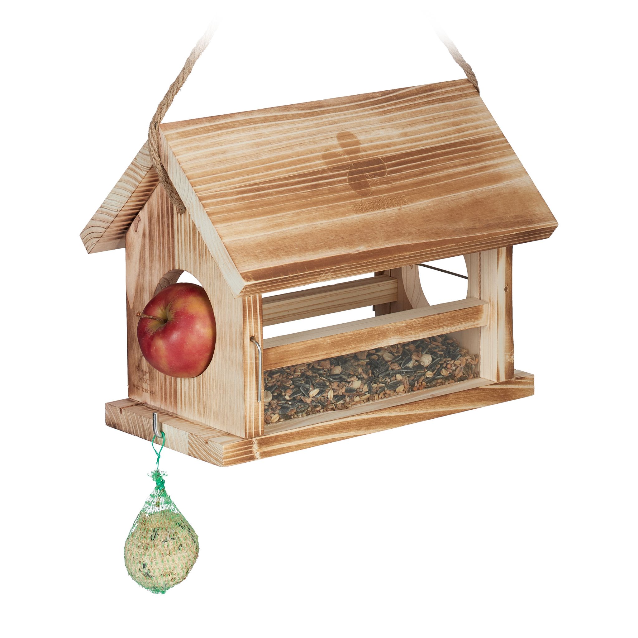Vogelfutterhaus zum Hängen, mit Apfelspieß Vogelfutterhaus zum Hängen, mit Apfelspieß
