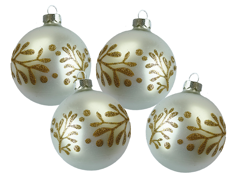 Christbaumschmuck, Kugel-Set 4 Stk., Silber mit Gold verziert
