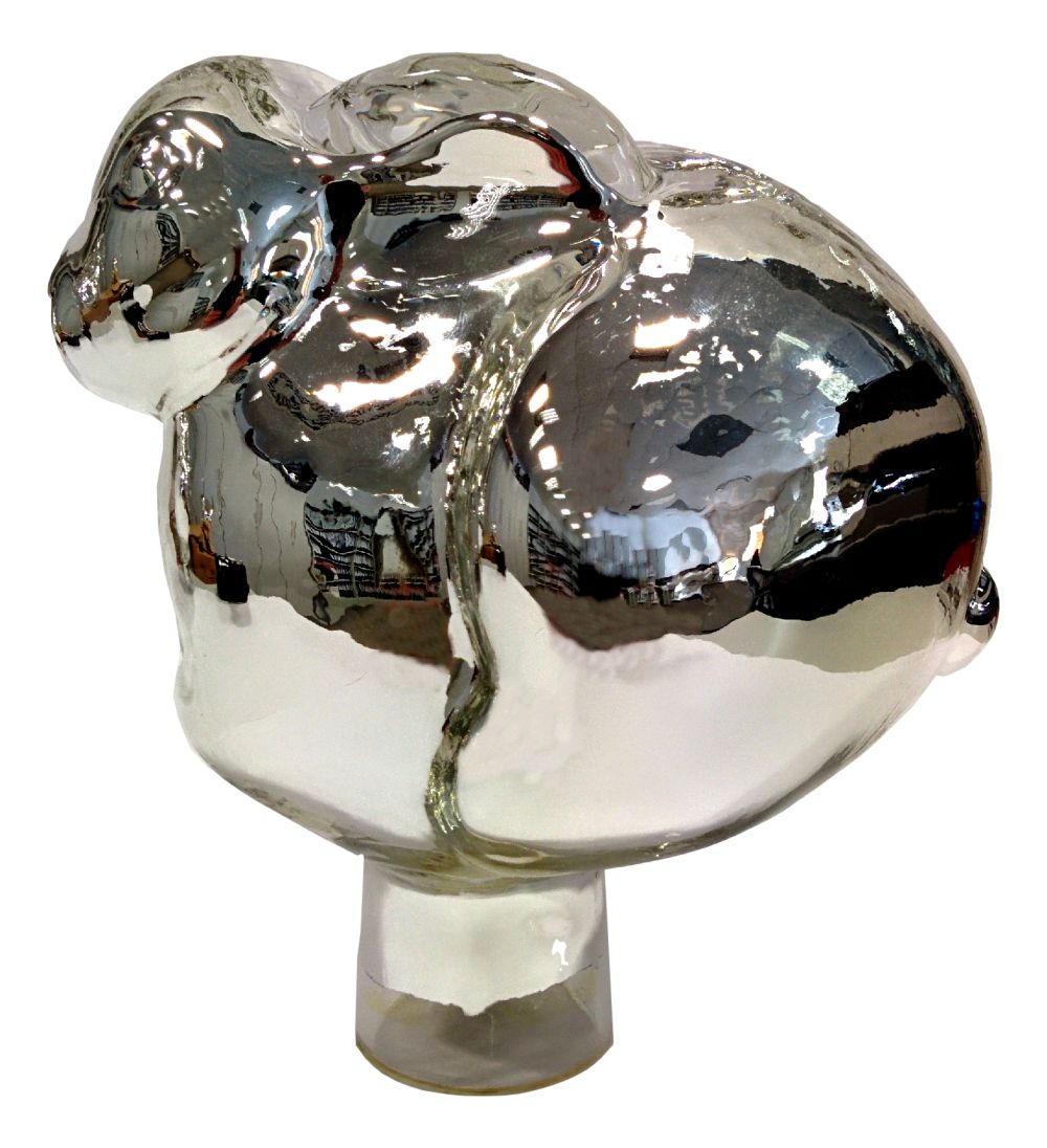 Rosenkugel 14 cm, "Hase", Glas, Sterlingsilber verspiegelt