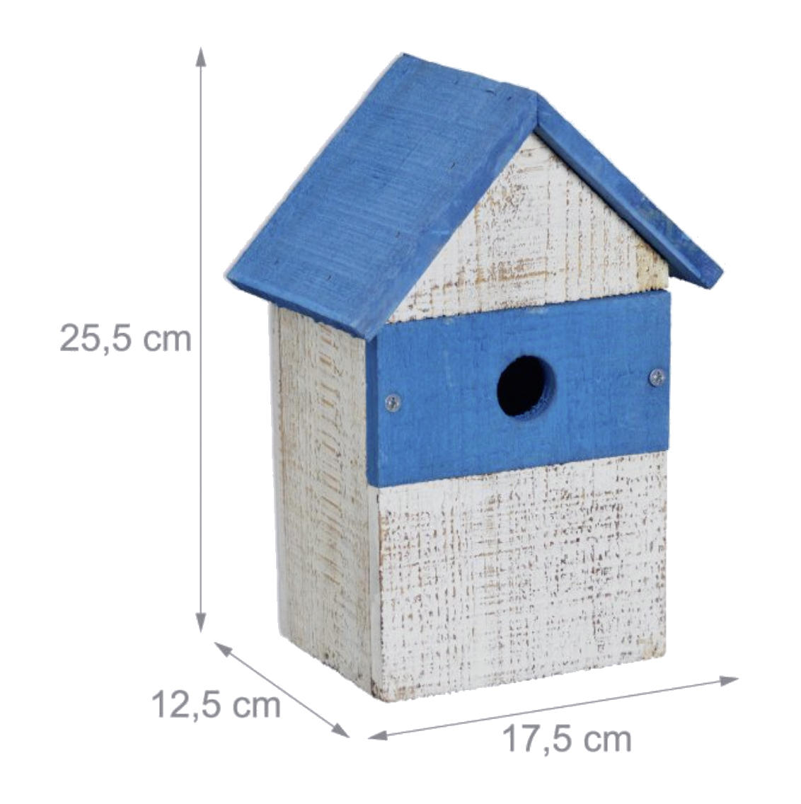 Vogelnistkasten, weiß-blau