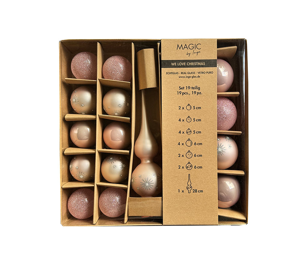Christbaumschmuck, Kugel-Set 19 Stk., Rosa Pastell, Glas Christbaumschmuck, Kugel-Set 19 Stk., Rosa Pastell, Glas