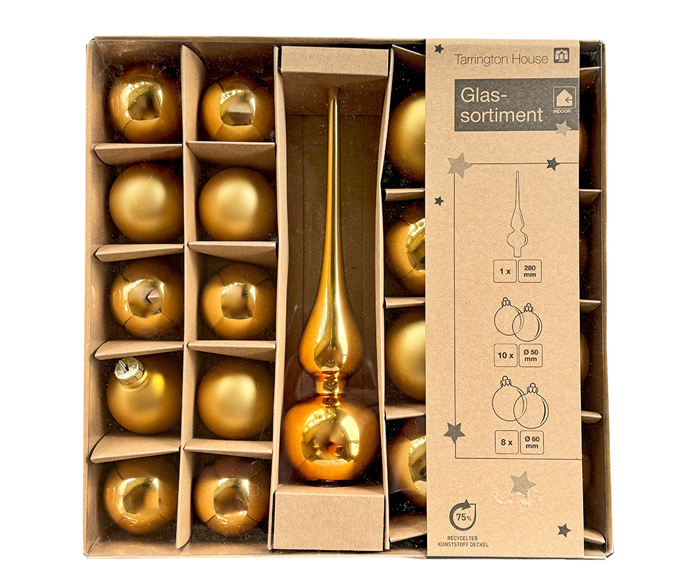 Christbaumschmuck, Kugel-Set 19 Stk., Gold, Glas Christbaumschmuck, Kugel-Set 19 Stk., Gold, Glas