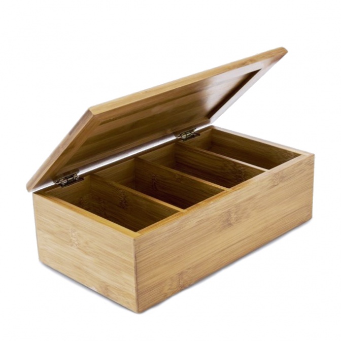 Bambus-Teebox mit 4 Fächern